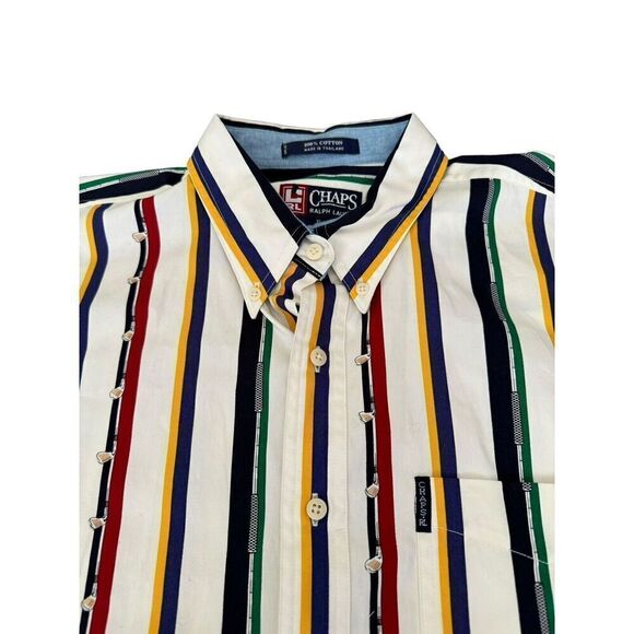 Vtg Chaps Ralph Lauren Golf Club Vertical Striped Button Up Shirt Men's XL - Picture 1 of 9